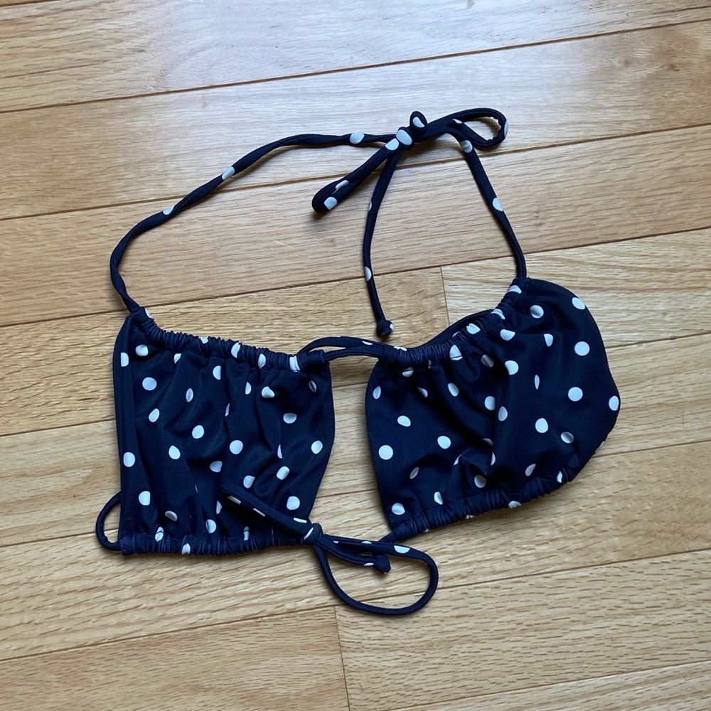 LA Hearts Navy Polka Dot String Bikini Halter Top